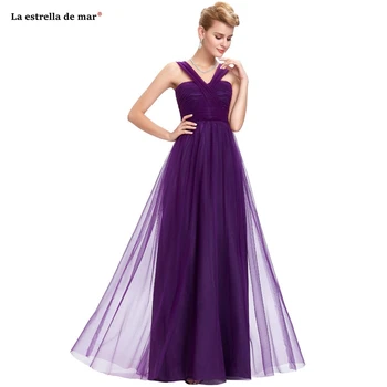 

Vestidos de madrinha2021 new tulle sexy V neck A Line purple elegant bridesmaid dresses long wedding guest dress
