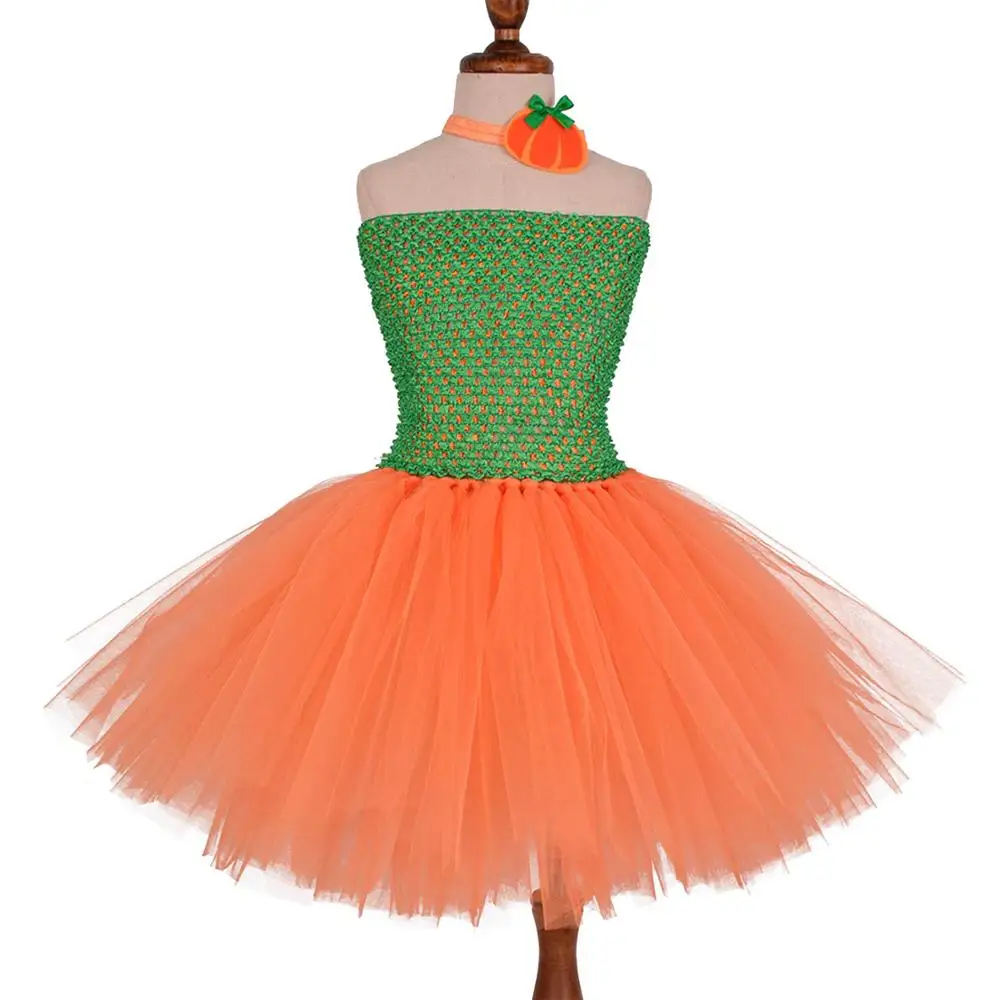 Балетная пачка с изображением тыквы для девочек, Платье оранжевое, зеленое праздничное платье на день рождения с повязкой на голову с тыквой, детский костюм-пачка на Хэллоуин, От 0 до 12 лет