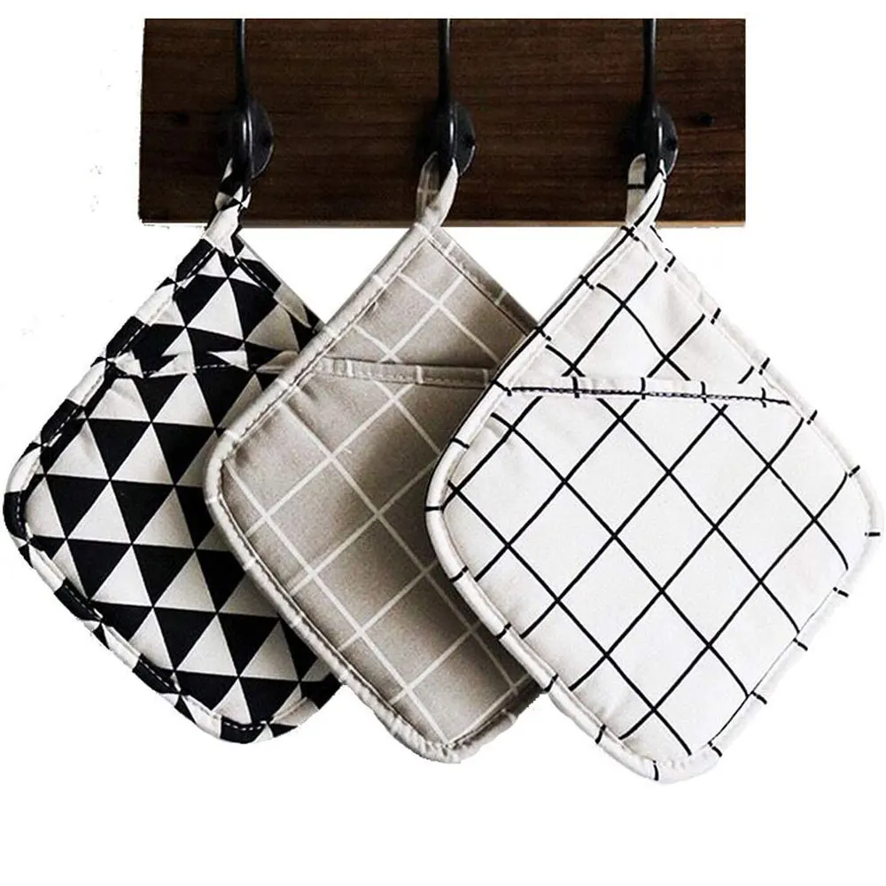 3PCS Cute Non-slip Cotton Fashion Nordic Kitchen Cooking microwave gloves baking BBQ potholders Oven mitts