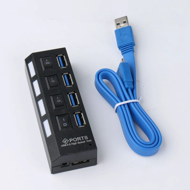 Мульти 4 порта USB 3,0 концентратор адаптер высокоскоростной с переключателем вкл/выкл Портативный USB разветвитель для ПК компьютер ноутбук
