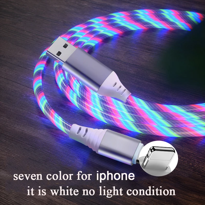 7COLOR for iphone 1 м usb светильник, зарядный кабель для телефона, светильник, шнур для зарядки, светодиодный провод для micro usb type c iphone с подсветкой, быстрое зарядное устройство - Цвет: 7COLOR for iphone