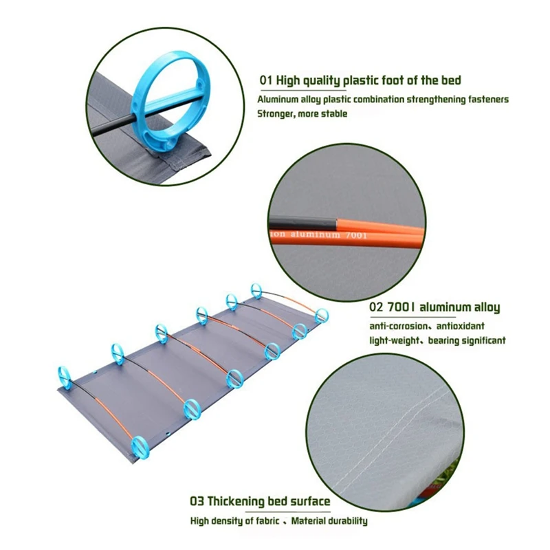  Outdoor Camping Mat Portable Ultra-Light Aluminum Folding Bed Multi-Function Rest Bed Travel Mounta