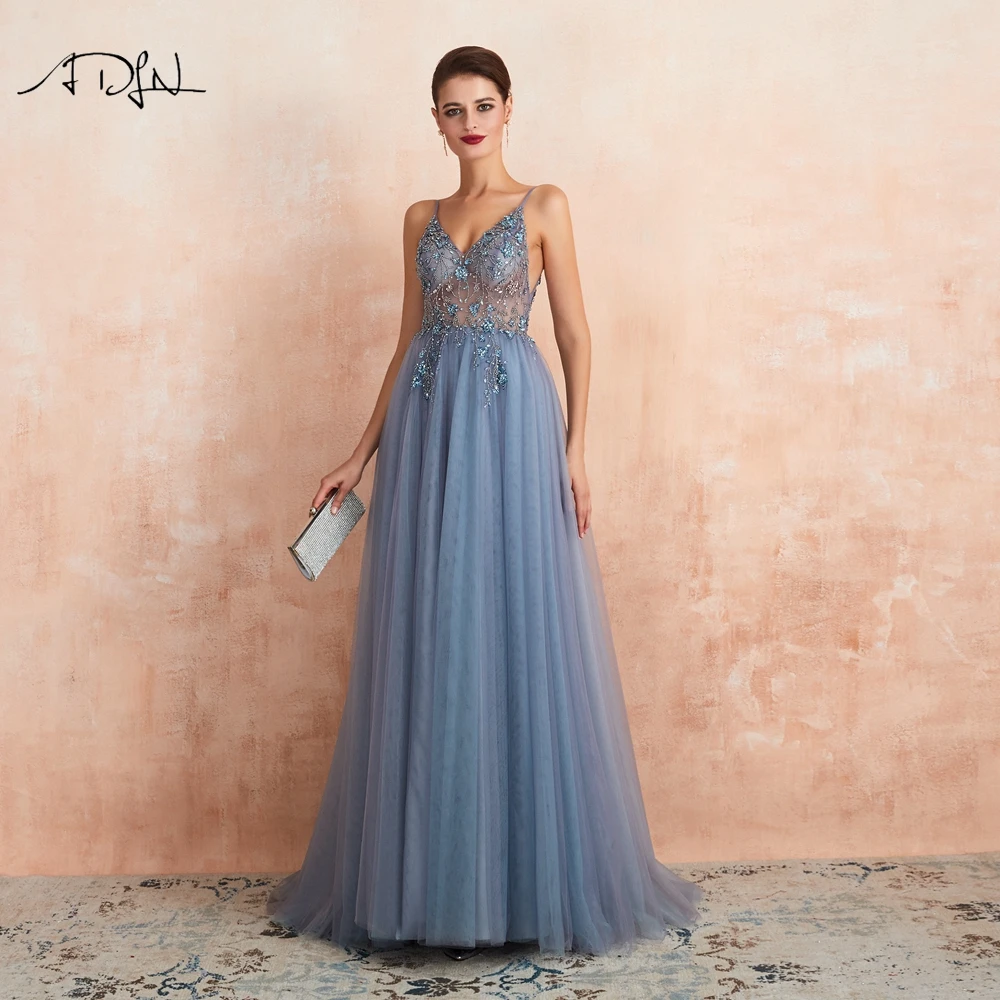 ADLN новинка Vestido de festa longo сексуальные длинные вечерние платья Глубокий v-образный вырез боковые разрезы бусины Кристалл Вечерние платья выпускного вечера