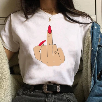 

Middle Finger Printed Funny T shirts Women Red Nails Graphic T-shirt Vogue Print Short Sleeve Tops & Tees
