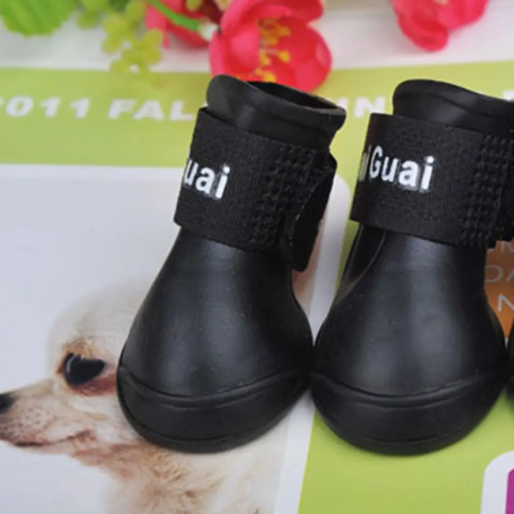 Черный Waterproof Durable Mini Pet Little Dog Teddy Rain Boots Shoes Small Pet Rainboots Anti-Slip Paws Booties - Цвет: Черный