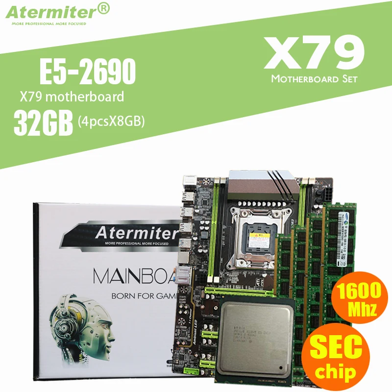 Atermiter X79 Turbo материнская плата LGA2011 ATX combos E5 2690 cpu 4 шт. x 8 ГБ = 32 ГБ DDR3 ram 1600 МГц PC3 12800R PCI-E NVME M.2 SSD