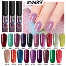 Ruhoya uv 네일 젤 폴리쉬 네온 레인보우 하이브리드 바니시 플래티넘 5 ml 젤 페인트 매니큐어 세미 퍼머넌트 베이스 탑 젤(China)