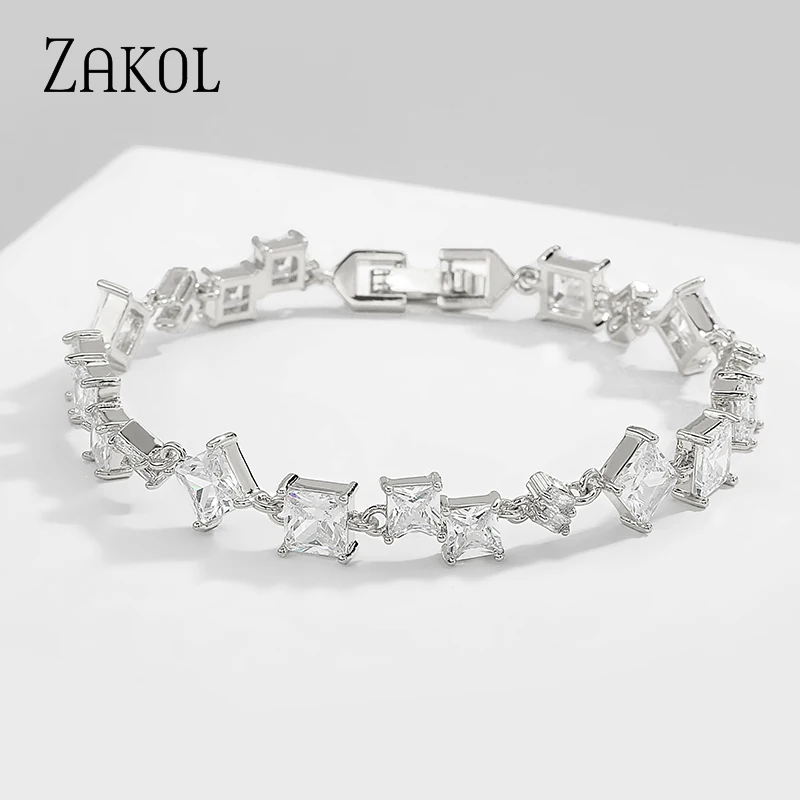 ZAKOL изысканный квадратный циркониевый браслет с кристаллами Блестящий розовый