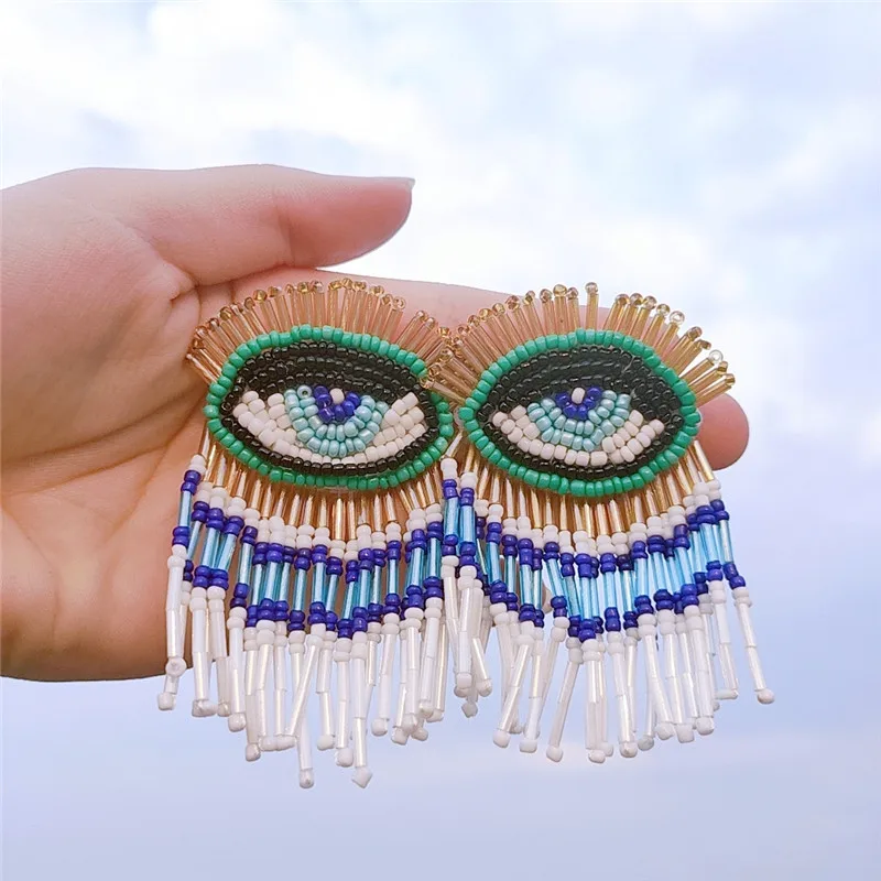 SEDmart, женские серьги-капли ручной работы с сердечками и бусинами, в богемном стиле, турецкий синий глаз, большие массивные ювелирные изделия, свадебный подарок - Окраска металла: 18
