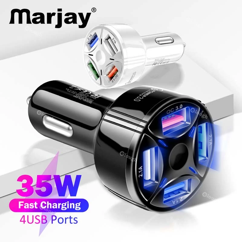 mobile phone chargers Marjay Car Charger 4 Ports USB 35W 7A Fast Charging Car Charger For iPhone 11 Xiaomi Huawei Mobile Phone QC 3.0 Charger For Cars charger 100w