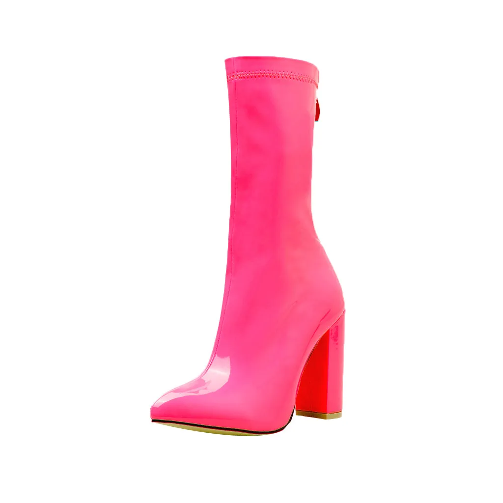 Hot Pink Женские ботинки до середины икры; пикантные вечерние ботинки с острым носком; ботинки на очень высоком каблуке; женская кожаная обувь; большие размеры; Botki Damskie; Новинка года - Цвет: Hot Pink