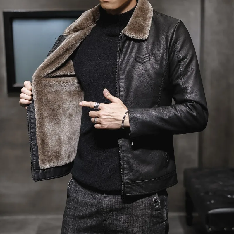 

2019 New Style MEN'S Leather Coat Fur MEN'S Leather Jackets Fold-down Collar Middle-aged Men'S Wear Daddy Clothes Thick Fashion