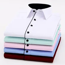 Рубашки в английском стиле с длинными рукавами и воротником-стойкой для мужчин, официальные рубашки, однотонная одежда ярких цветов, не нуждается в глажке Camisa