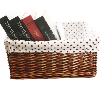 

Handmade Wicker Laundry Basket Storage Clothes Books Cosmetics Portable storage Basket lined with Spotted Fabric Household Goods