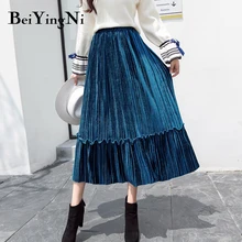 Beiyingni винтажная плиссированная юбка для женщин высокая эластичная талия Повседневная Уличная демисезонные юбки для женщин 9 цветов Мода Saia