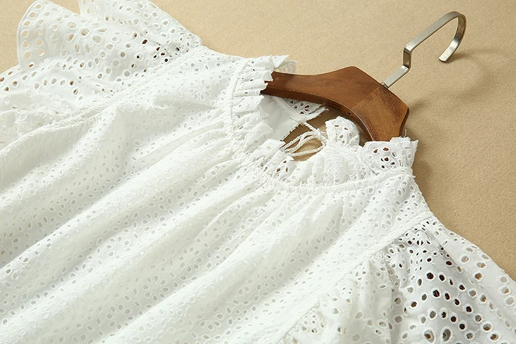 HIGH QUALITY Newest Runway Dress Women's Butterfly Sleeve Hollow Out Embroidery Cotton Dress