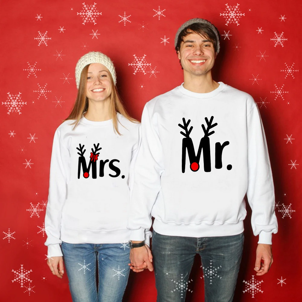 Couples Hoodies Christmas-Sweatshirt Pullover Husband Gift Wife Mrs X-Mas