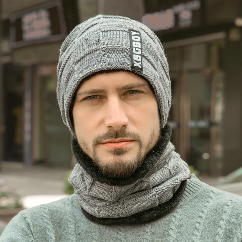 Зимняя теплая вязаная шапка, шарф, комплект с шерстяной подкладкой, толстые теплые вязаные шапочки, Балаклава, зимняя Шея шапка для мужчин и женщин, шапка