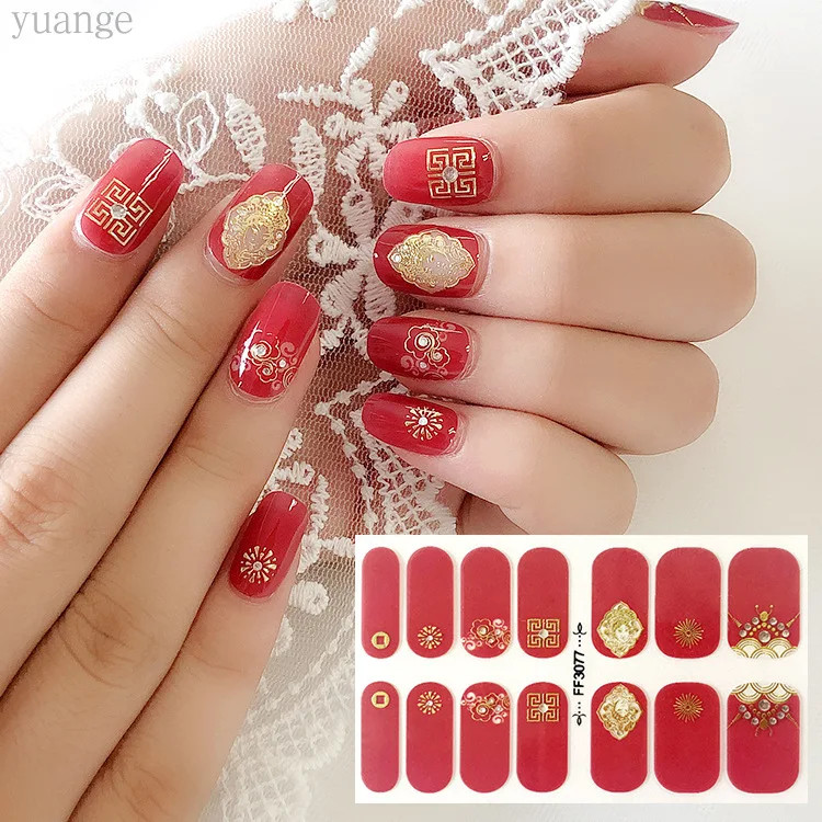 

1pcs The New Three-dimensional Bronze Crystal Nail Sticker Fashion Personality Festive Red Ornament Nail Sticker 14 Fingers