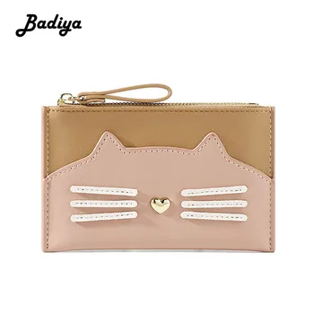 

Cartoon Cute Women Wallet PU Leather Contrast Color Small Clutch Bag Multi Slots ID Card Holder Ultra Thin Zipper Coin Purse