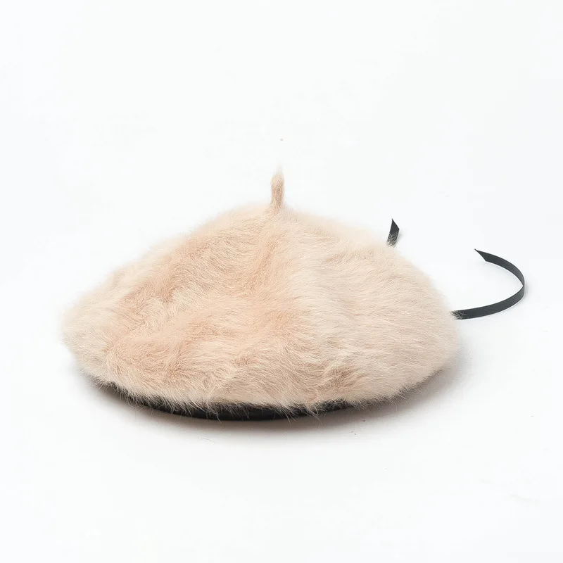 

New Fashion Warm and Soft Rabbit Hair Beret Painter's Cap in Autumn and Winter of 2019,Adjustable Ribbon-wrapped Bud Cap