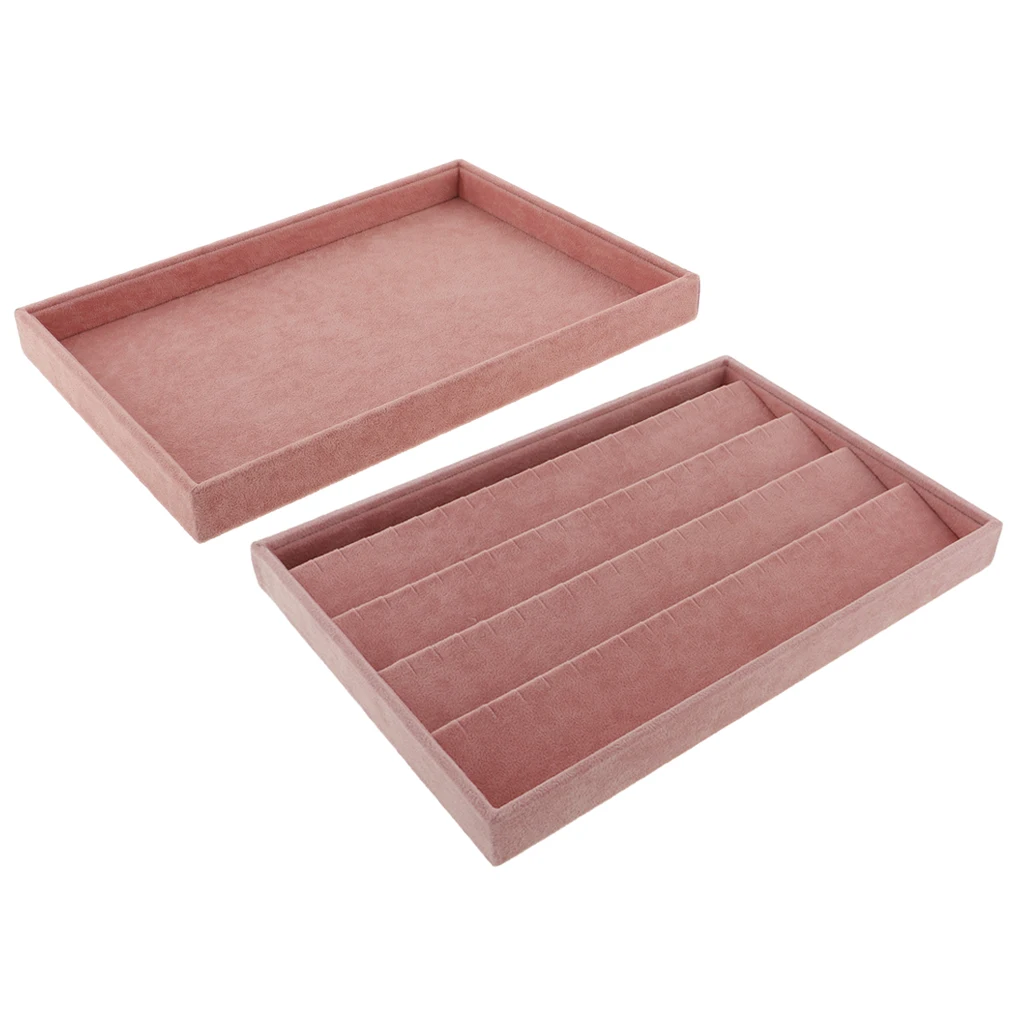 2Pcs Velvet Jewelry Cufflinks Display Tray Storage Showcase Holder Organizer