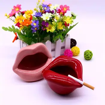 

Lip Mouth Ceramic Ash Tray Novelty Cigarette Ashtray Holder For Home (Pink)