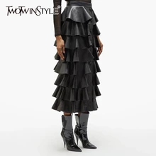 ^#Cheap TWOTWINSTYLE Black PU Leather Ruffle Women's Skirts High Waist Buttons Streetwear Female Skirt 2019 Autumn Fashion New Clothing ^#Cheap TWOTWINSTYLE Black PU Leather Ruffle Women's Skirts High Waist Buttons Streetwear Female Skirt 2019 Autumn Fashion New Clothing