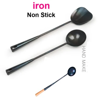 

Iron Cookware Handmade Shovel Iron Spoon Kitchen Shovel Turner Soup Long Wooden Handle Cooking Scoop Cooking Tools Utensils Kit