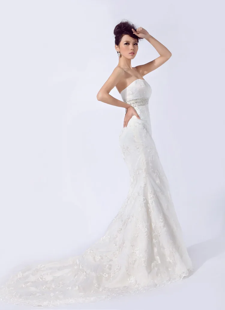 

bandage free shipping new arrival custom made sheath pleat 2016 chinese traditional white/lvory lace mermaid wedding dresses