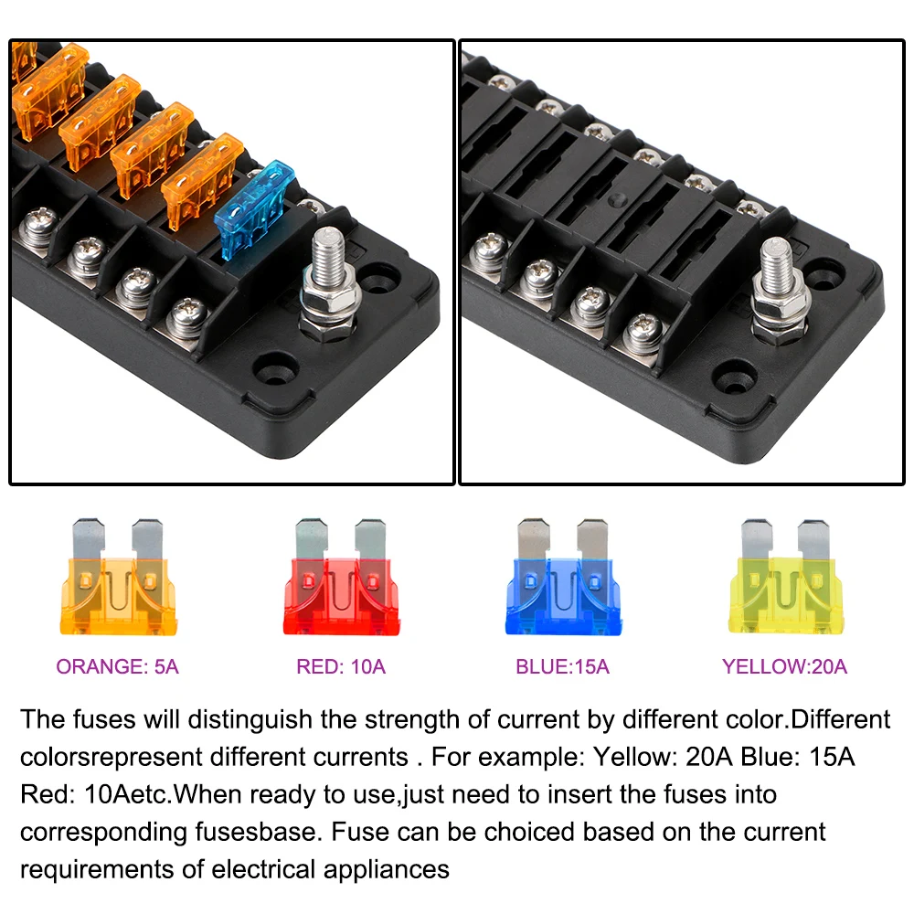 High Capacity Flame Retardant Fuse Box Holder with Cover - 6 to 12 Blade Slots