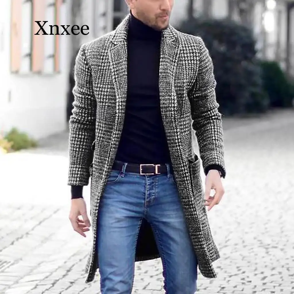 Xnxee осеннее и зимнее Ретро Модное Длинное клетчатое Мужское пальто