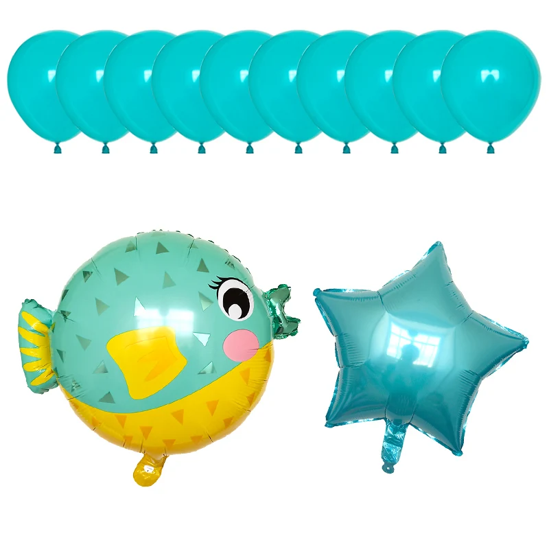 12pc Fish Foil Balloons Birthday Party Shark octopus Clown crab Air Balaos Sea starfish Animal Theme Decor | Дом и сад