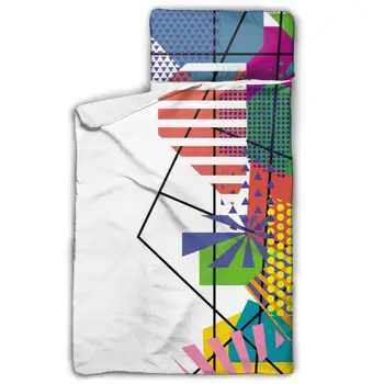 

Toddler Rolled Nap Mat Pad Anti-kick Quilt Artifact with Removable Pillow Colorful Geometric Memphis Baby Sleeping Bag