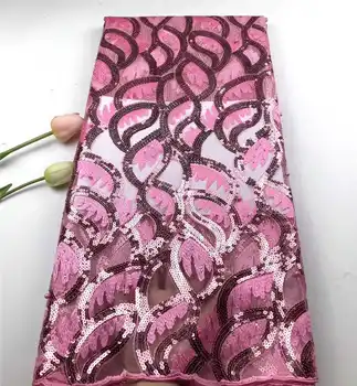 

New arrivals High quality Embroidered Sequin Lace Fabric with beads Latest Nigerian lace fabric for 2020Wedding Long Dresses