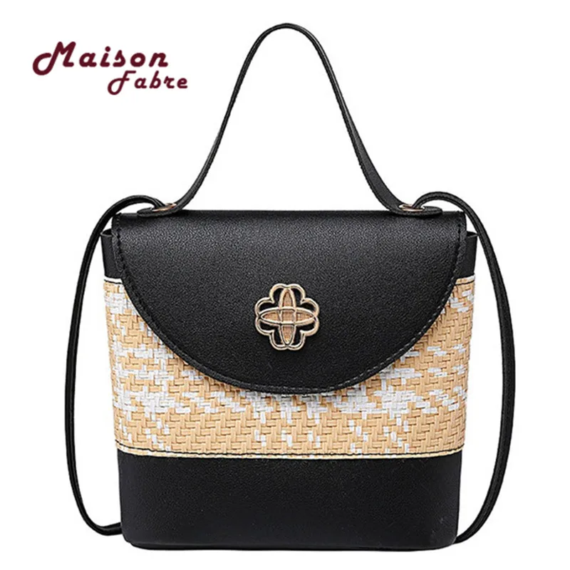 

Women Straw Patchwork Color Small Backpack Flower Bucket Small Bag Messenger Bag