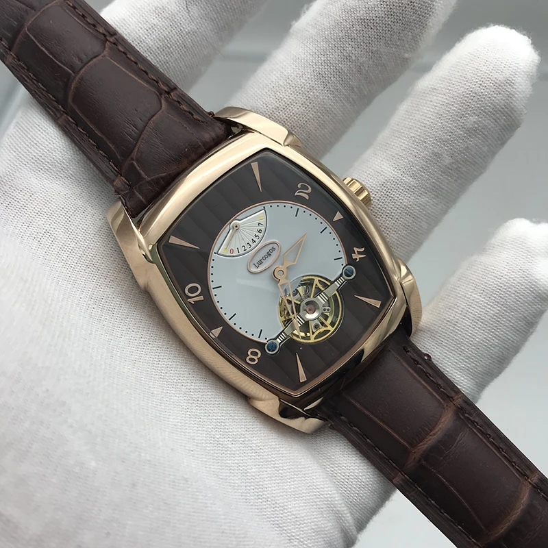 

2020 new mens automatic KA watch rose gold case brown belt 34mm size pa best quality 316L stainless steel leather strap skeleton