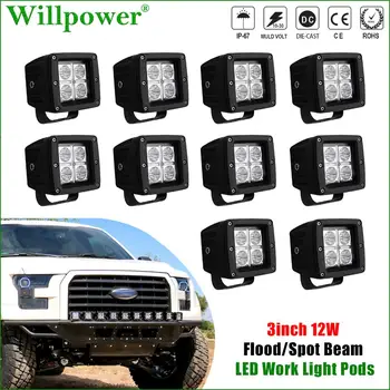 

10pcs Offroad 4x4 4WD 12W 3" LED Pod Light SUV Bumper Spotlight Flood Driving Lamp Motorcycle UTV ATV LED Work Lights Cubes