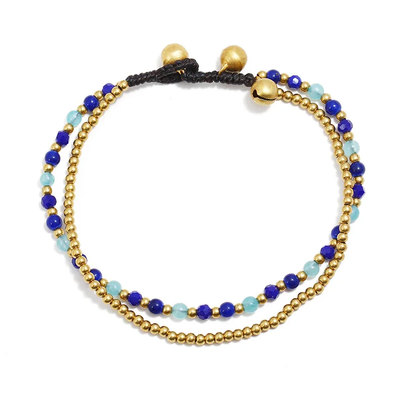 Ethnic Style Turquoise Copper Bead Bells Women's Anklets Beach European and American Bohemian Style Simple Feet Beads Anklet