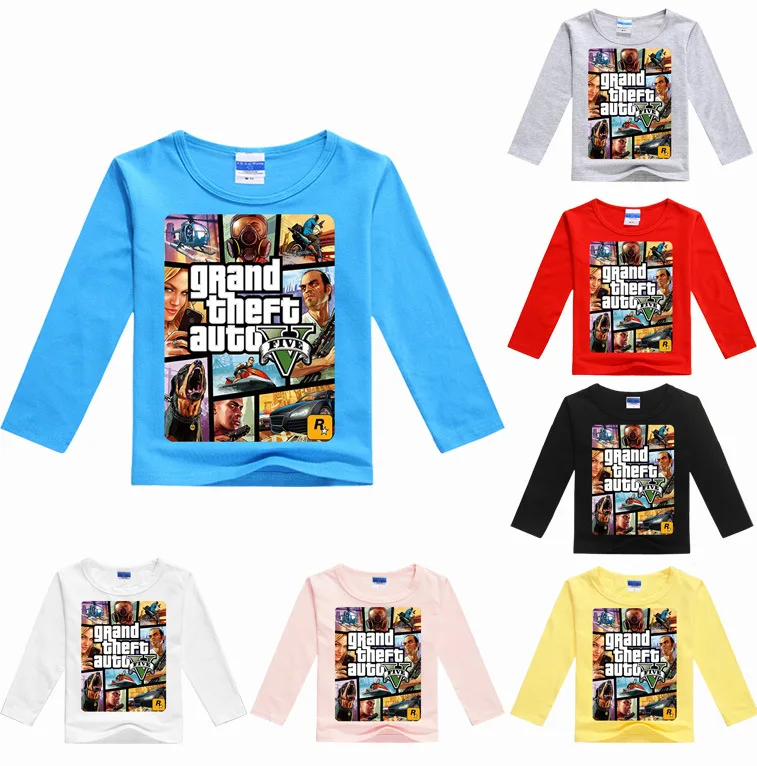 DLF От 2 до 16 лет Grand Theft Auto игра GTA 5 Футболка с принтом Детские футболки Повседневная одежда крутые топы с длинными рукавами для мальчиков, Повседневная рубашка для девочек