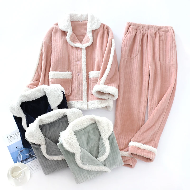 Теплые; больших размеров из бархата утепленные, фланелевые пижамы набор Для женщин осень-зима пэтчворк кашемировый коралловый флис домашний костюм из 2 предметов, Пижама