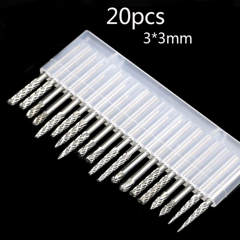 20pcs3x3mm White box 10 шт. инструмент с ЧПУ аксессуары для шлифовальных станков карбид вольфрама резак роторный файл деревообрабатывающий Фрезерный резак Полировочная головка 3*6 мм - Цвет: 20pcs3x3mm White box