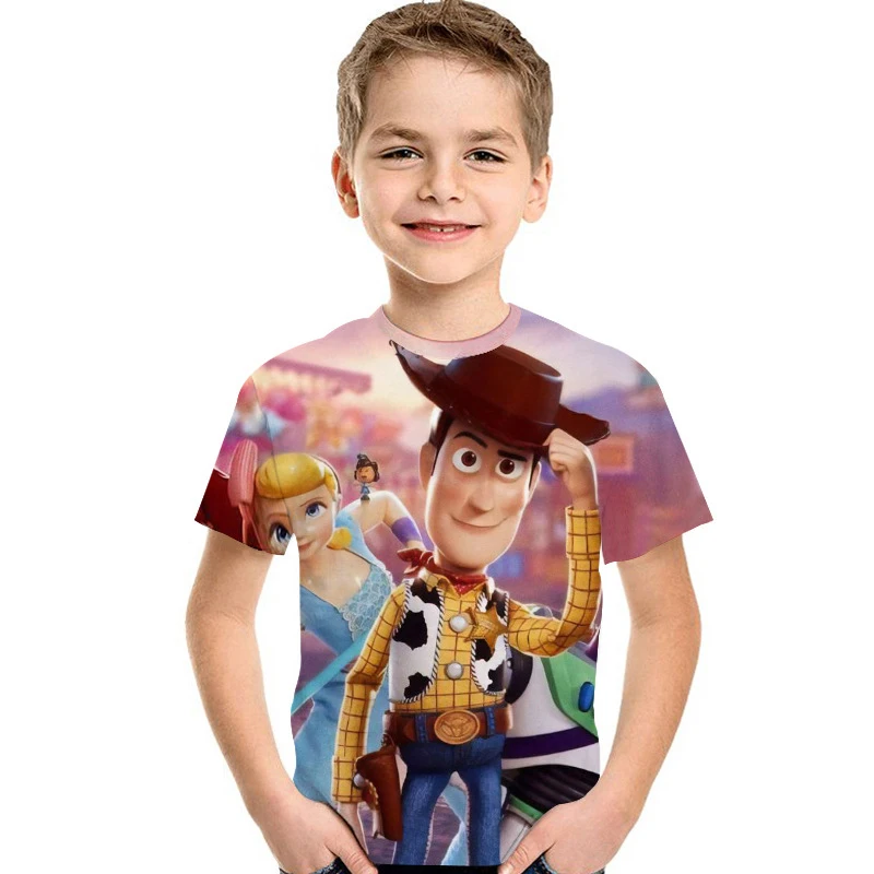 Toy Story/4 футболки, хлопковая футболка с короткими рукавами с принтом «древесный Базз Лайтер», детская одежда с рисунком для мальчиков и девочек