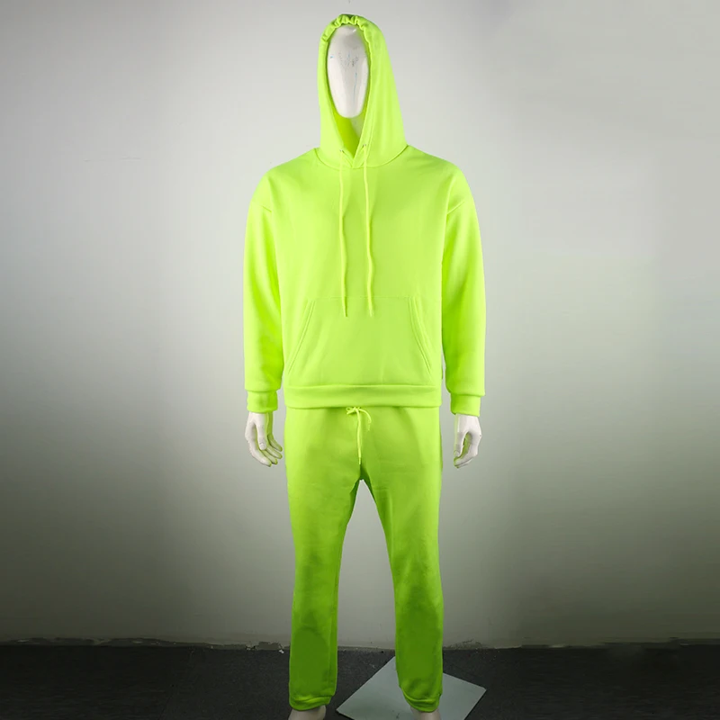 OMSJ 2024 Fashion Neon Style Mens Sets Fluorescence Green Hooded Sweatshirt+Sweatpants Two Piece Autumn Winter Casual Tracksuit 5