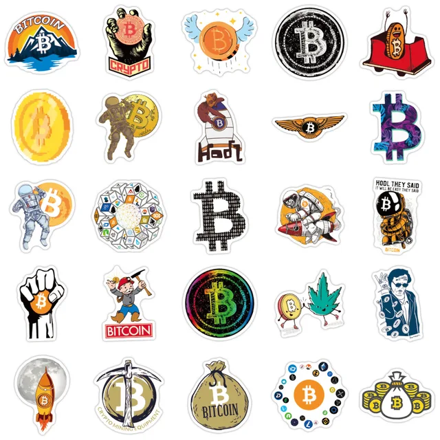 50pcs/set Cartoon Bitcoin Encrypted Virtual Currency BTC Stickers For Helmet Kid Diy Laptop Mixed Skateboard Luggage Case 5