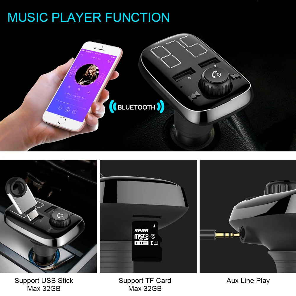 Беспроводное зарядное устройство в автомобиле Bluetooth fm-передатчик радио адаптер автомобильный комплект поддерживает TF/SD карты для всех смартфонов аудиоплееров
