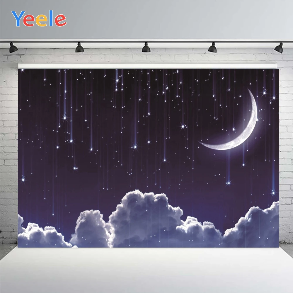 

Yeele Backdrop Baby Shower Customized Night Sky Stars Moon Clouds Photo Background Photocall Photography For Studio Shoot Decor