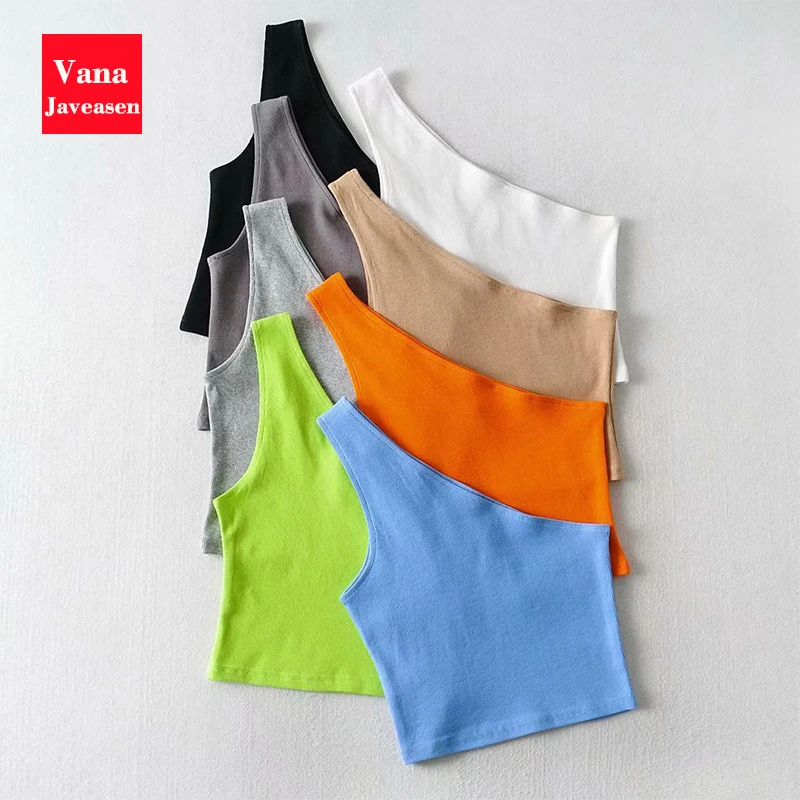 One Shoulder Cropped Tanks Top Women Summer Sleeveless Camis Sexy Oblique Collar Elastic Corset Slim Crop Tops Tube Lady | Женская