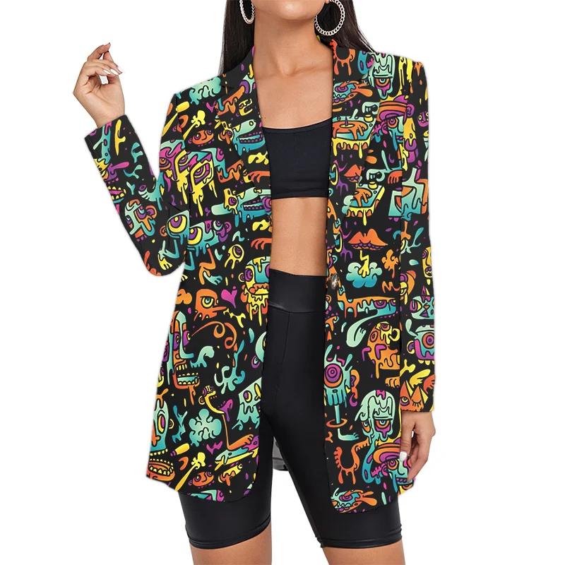 Graffiti Print Blazers Women's Suit 