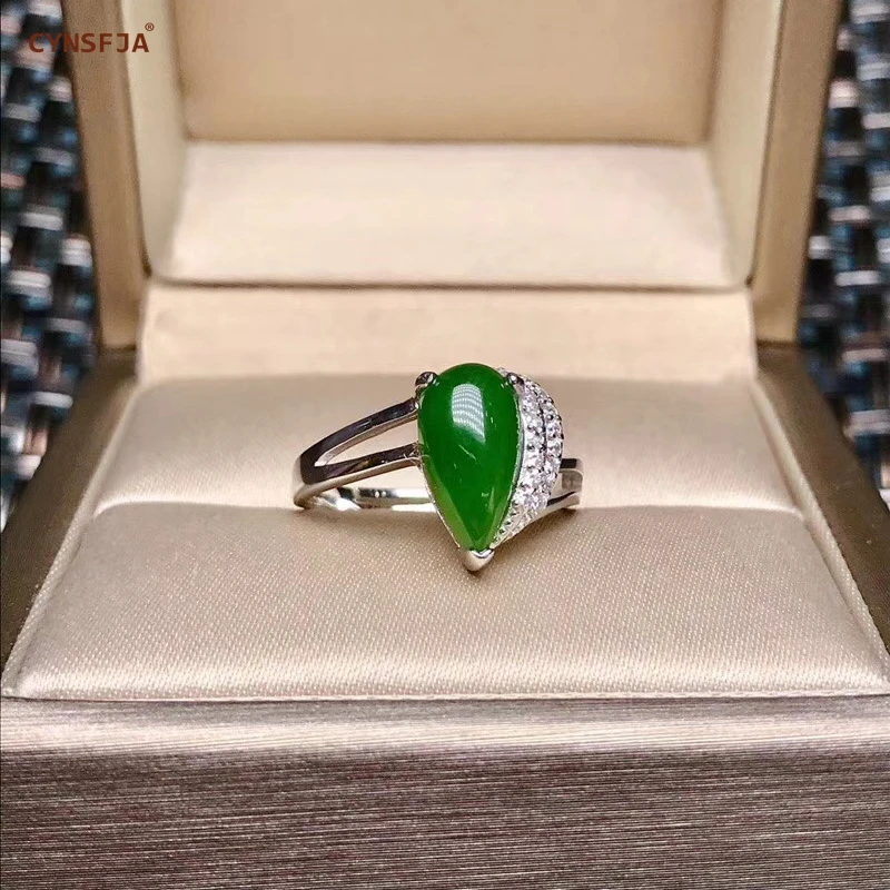 

CYNSFJA Real Certified Natural Hetian Jasper 925 Sterling Silver Handmade Fine Jewelry Green Jade Rings Adjustable Best Gifts